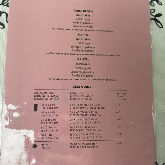 Kate Spade Elegant Snowflake Tablecloth - White, Black, and Gold - Picture 3 of 3